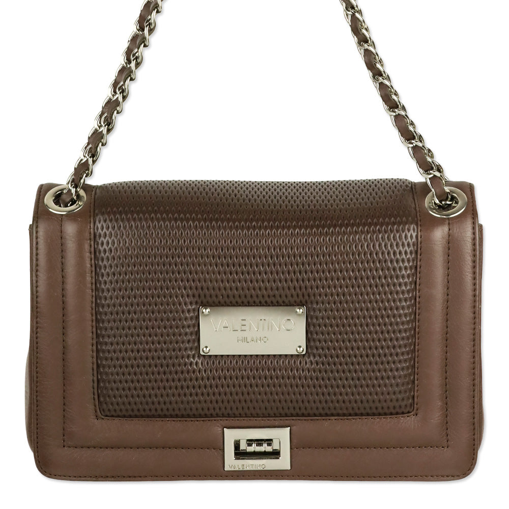 Valentino by Mario Valentino Brown Perforated Quilted Leather Alice Shoulder Bag