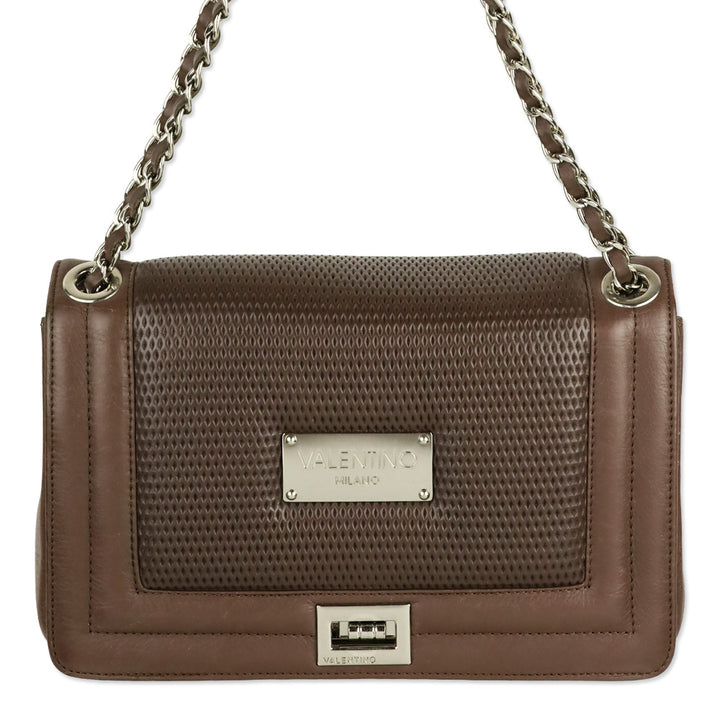 Valentino by Mario Valentino Brown Perforated Quilted Leather Alice Shoulder Bag