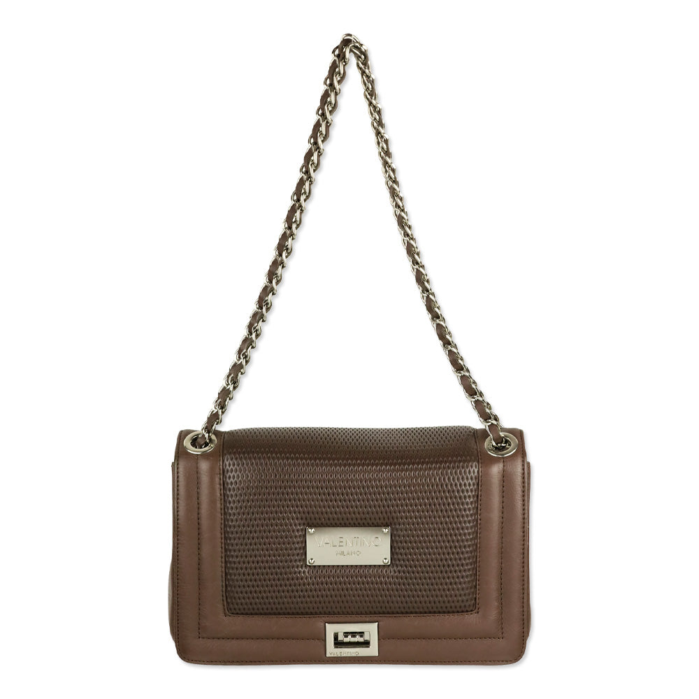 Valentino by Mario Valentino Brown Perforated Quilted Leather Alice Shoulder Bag