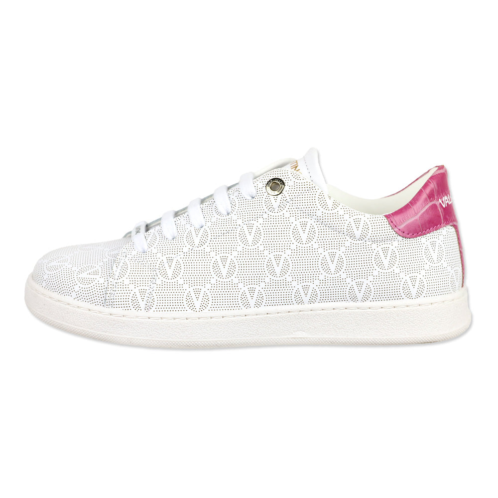 Valentino by Mario Valentino White/Pink Chandra Monogram Low Top Sneakers