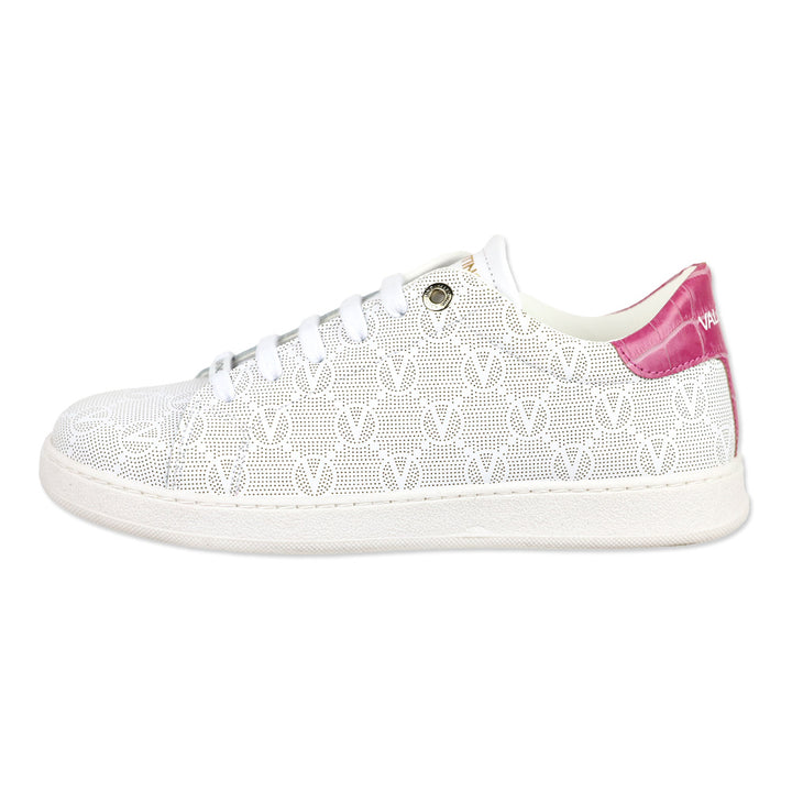 Valentino by Mario Valentino White/Pink Chandra Monogram Low Top Sneakers