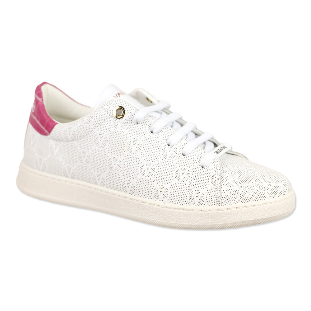 Valentino by Mario Valentino White/Pink Chandra Monogram Low Top Sneakers