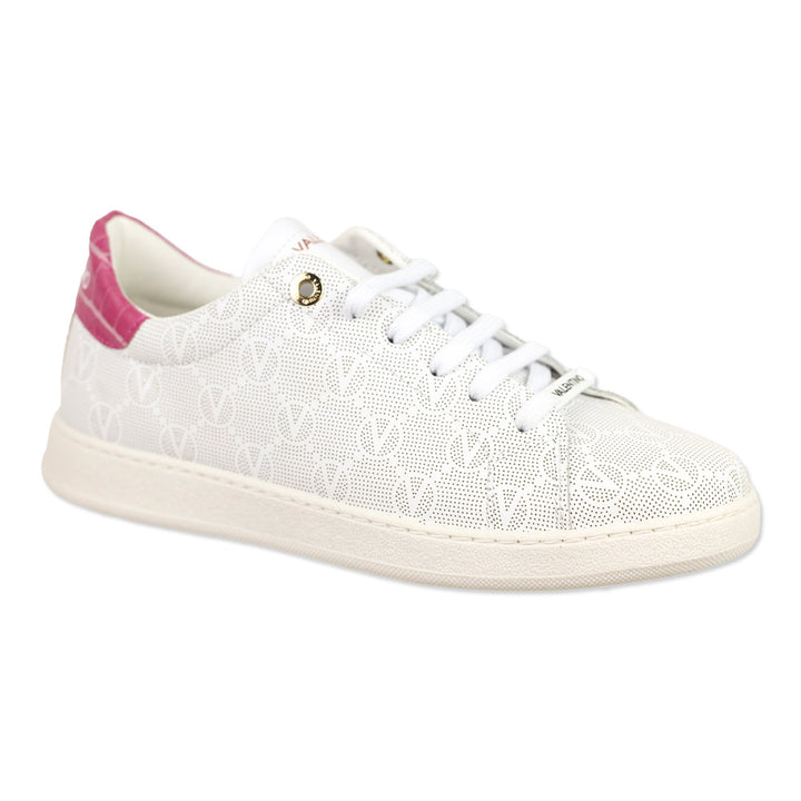 Valentino by Mario Valentino White/Pink Chandra Monogram Low Top Sneakers
