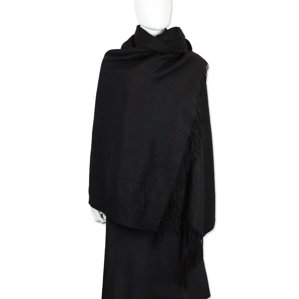 Velanio Cashmere Black Fringe Shawl Scarf