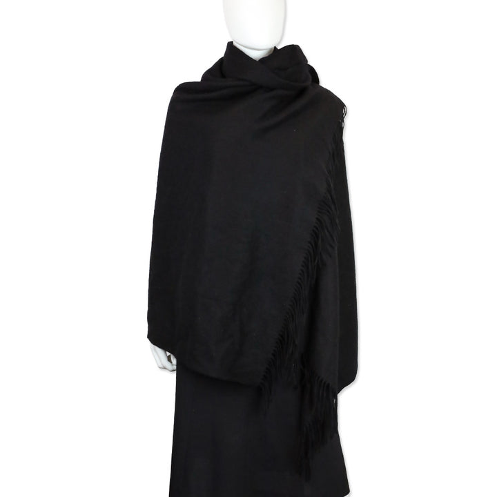 Velanio Cashmere Black Fringe Shawl Scarf