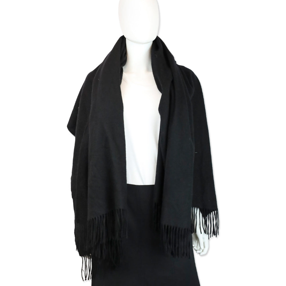 Velanio Cashmere Black Fringe Shawl Scarf