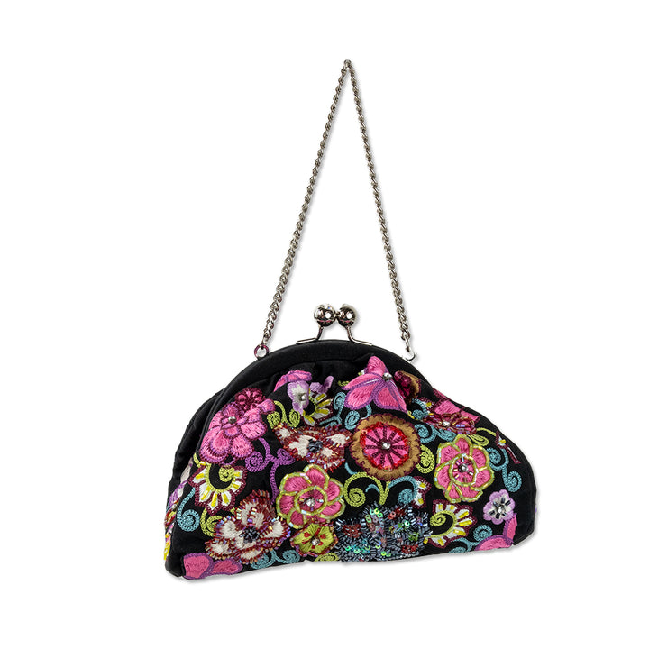 Vera Bradley 25th Anniversary Beaded Floral Black Circle Frame Handbag