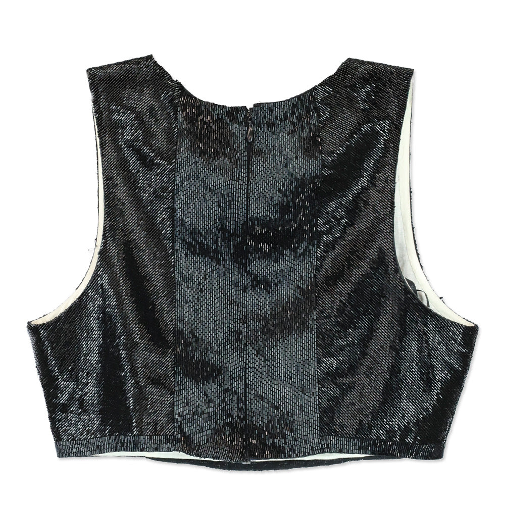 Vera Wang Black Long Beaded Silk Cropped Tank