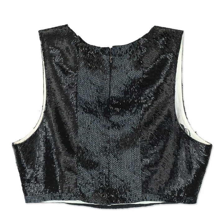 Vera Wang Black Long Beaded Silk Cropped Tank