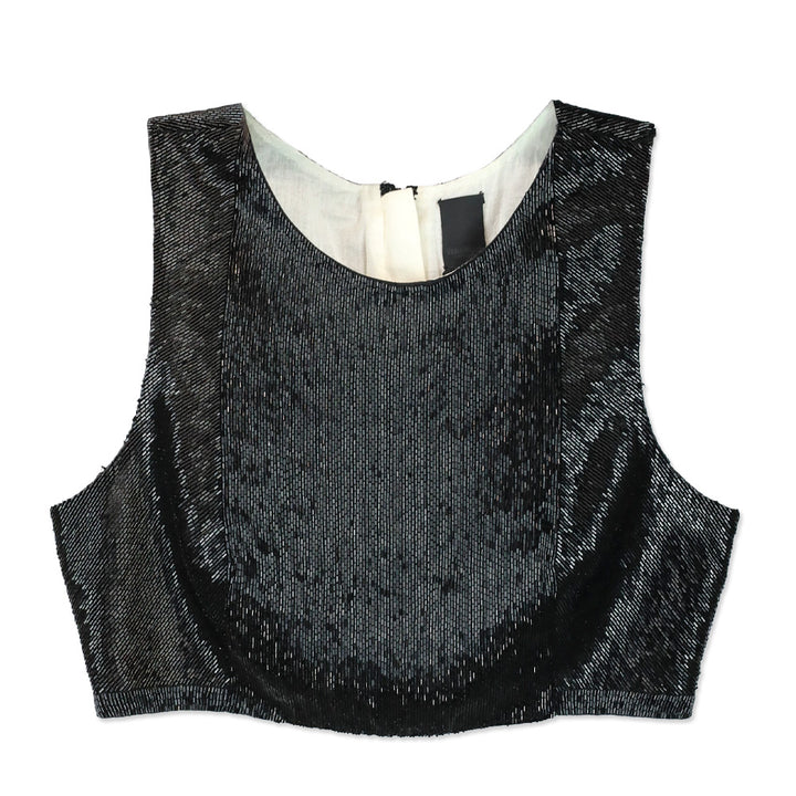 Vera Wang Black Long Beaded Silk Cropped Tank