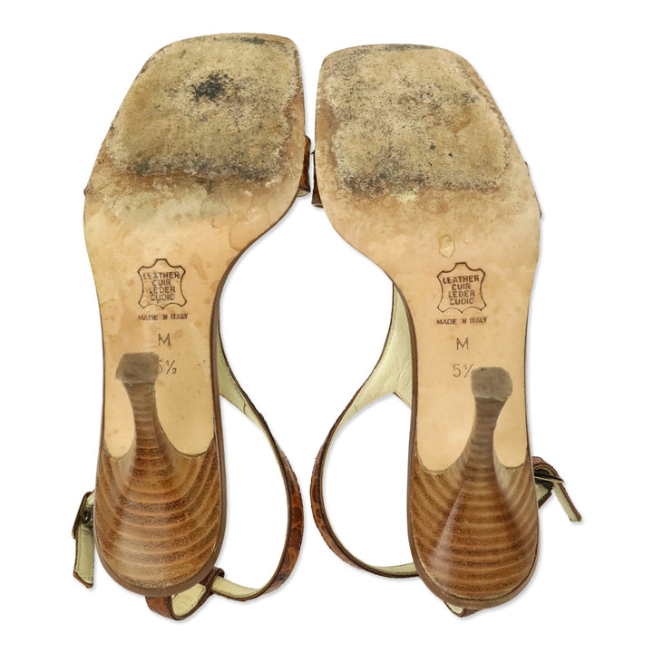 Vera Wang Brown Croc Embossed Leather T-Strap Sandal