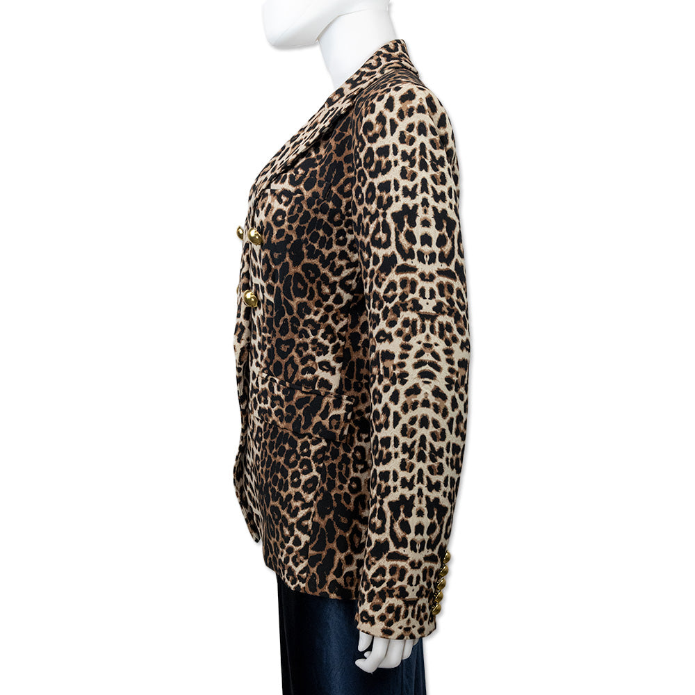 Veronica Beard Animal Print Blazer with Gold Buttons