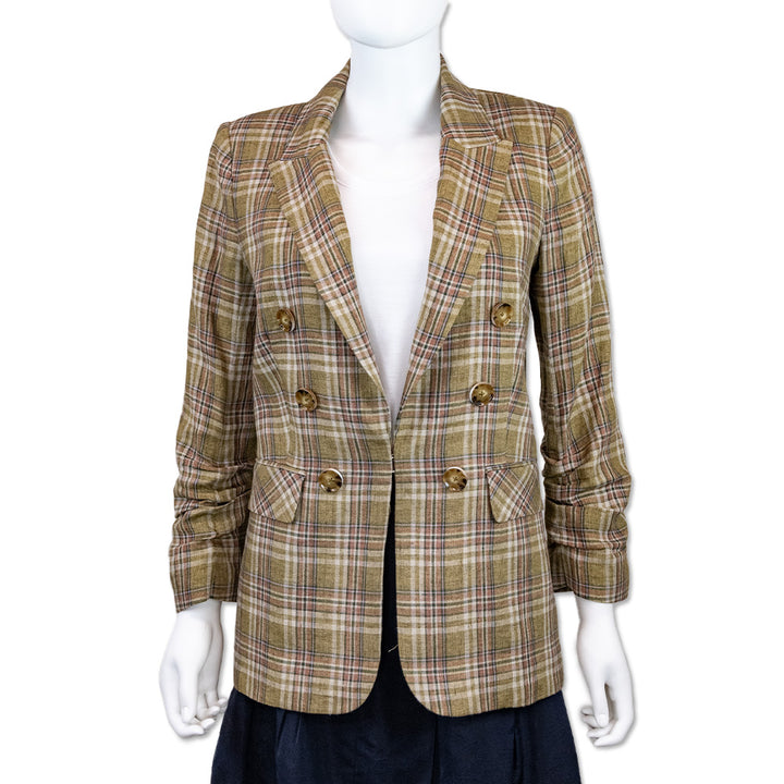 Veronica Beard Beacon Dickey Green Plaid Linen Blazer