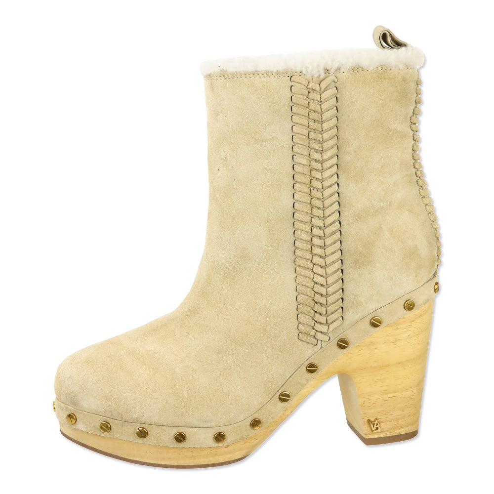 Veronica Beard Beige Suede Daxi Shearling Ankle Boots
