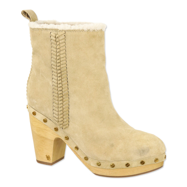 Veronica Beard Beige Suede Daxi Shearling Ankle Boots