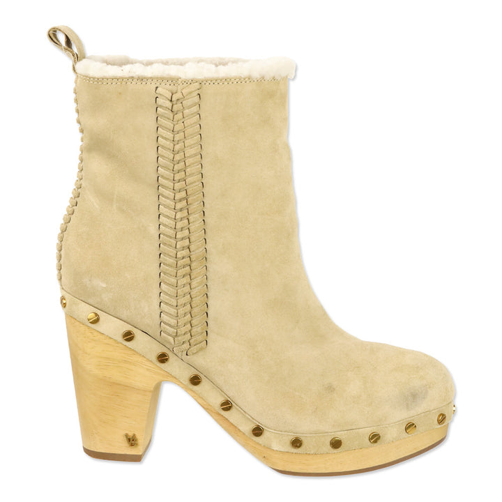 Veronica Beard Beige Suede Daxi Shearling Ankle Boots