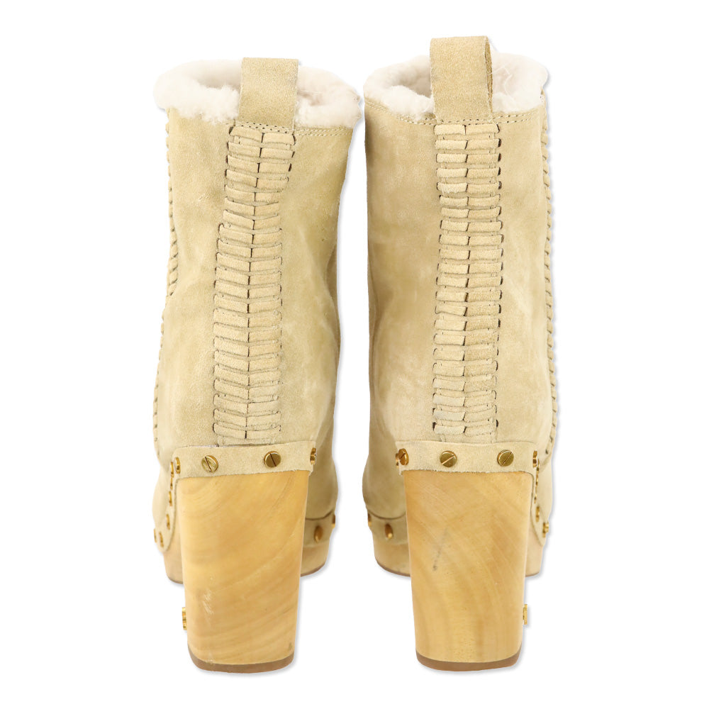 Veronica Beard Beige Suede Daxi Shearling Ankle Boots