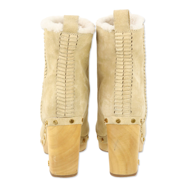 Veronica Beard Beige Suede Daxi Shearling Ankle Boots
