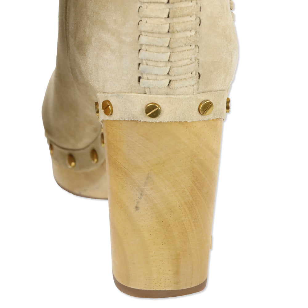 Veronica Beard Beige Suede Daxi Shearling Ankle Boots