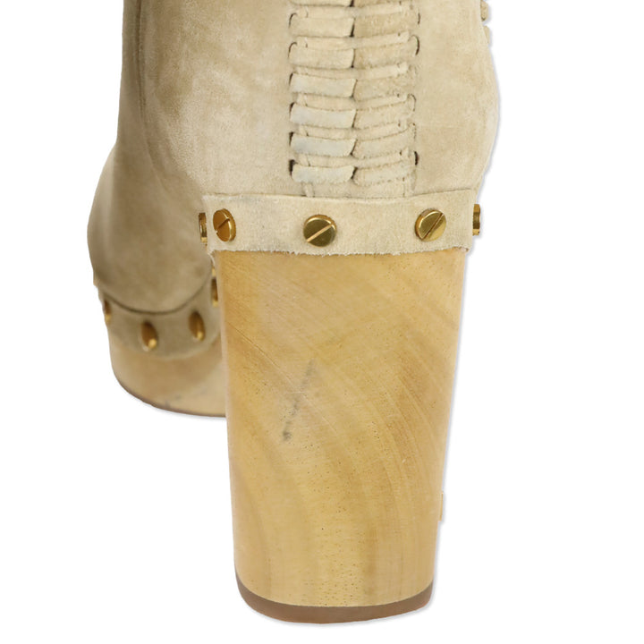 Veronica Beard Beige Suede Daxi Shearling Ankle Boots