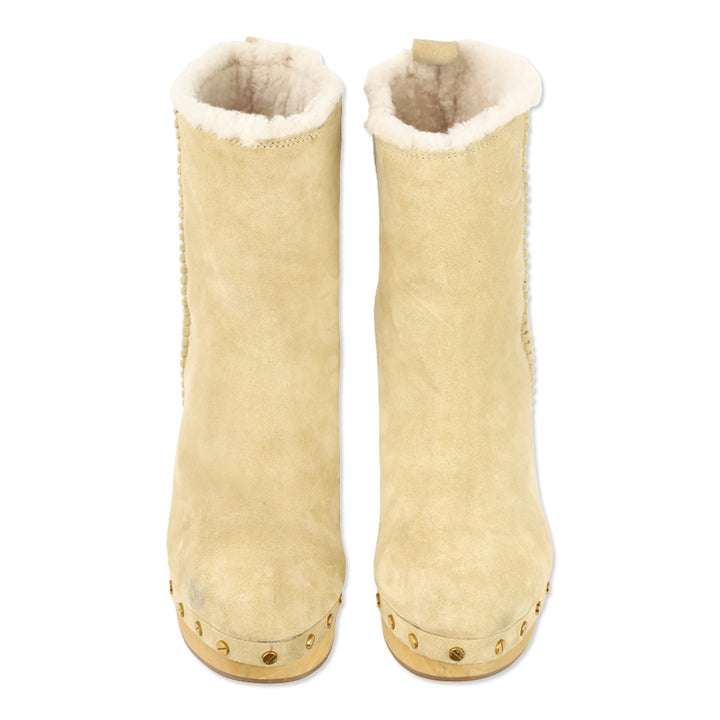 Veronica Beard Beige Suede Daxi Shearling Ankle Boots