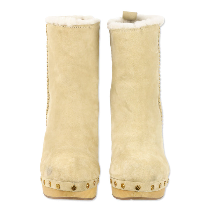 Veronica Beard Beige Suede Daxi Shearling Ankle Boots