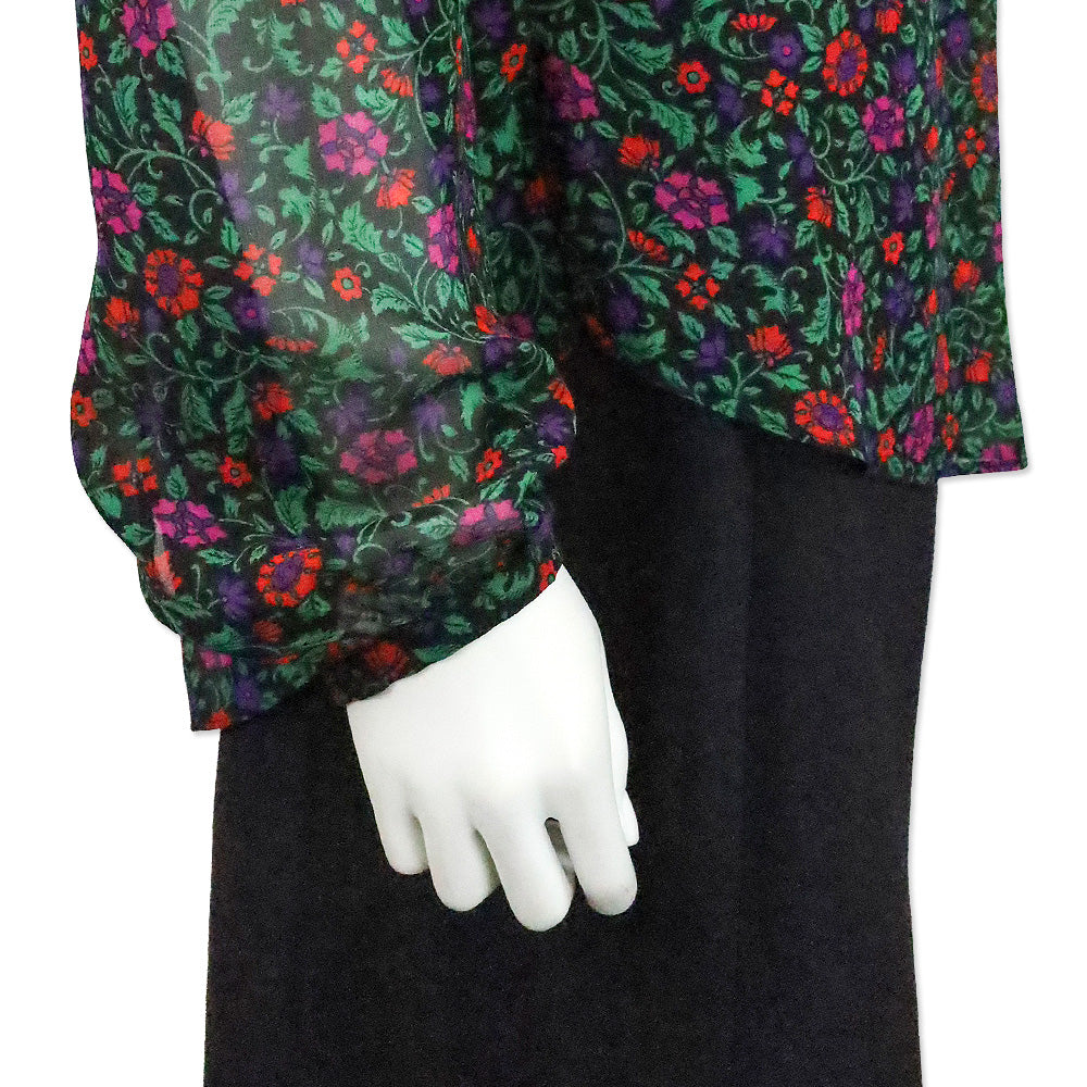 Veronica Beard Black Multi Floral Lowell V-Neck Long-Sleeve Silk Blouse