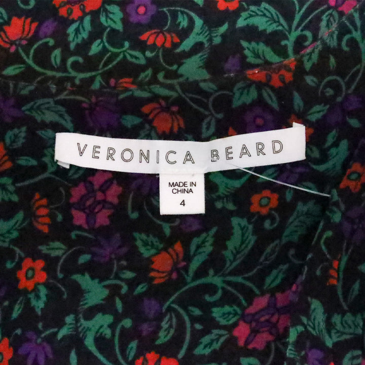 Veronica Beard Black Multi Floral Lowell V-Neck Long-Sleeve Silk Blouse