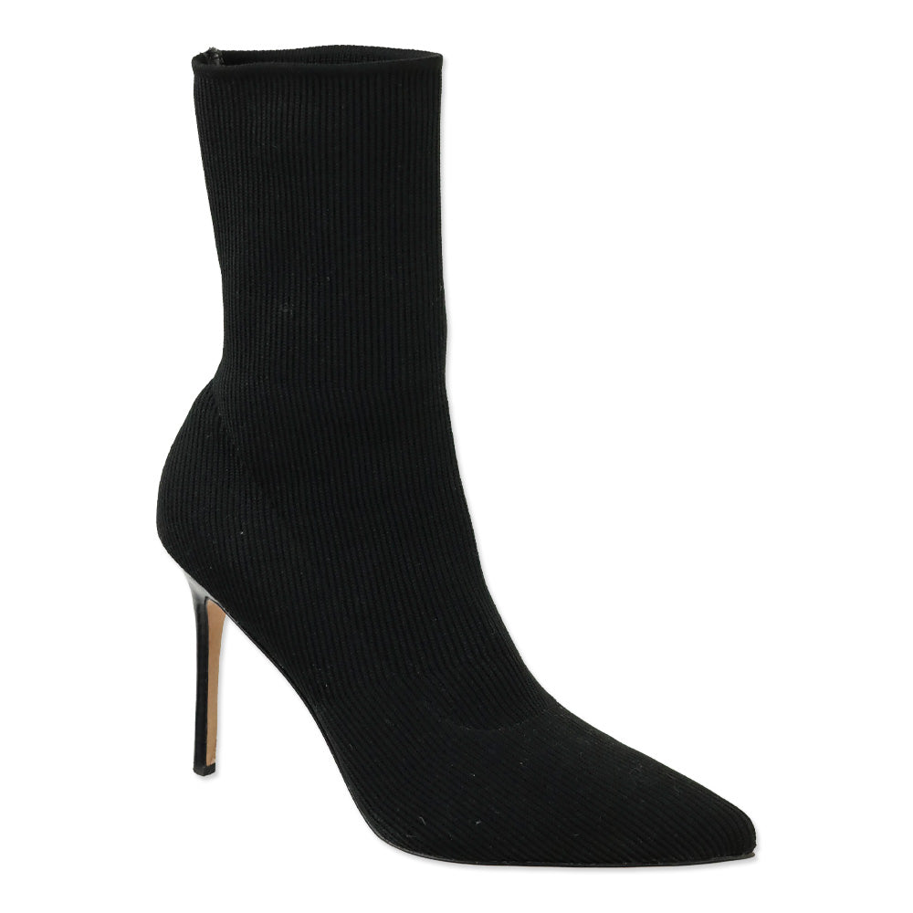 Veronica Beard Black Ribbed Knit Ankle Bootie