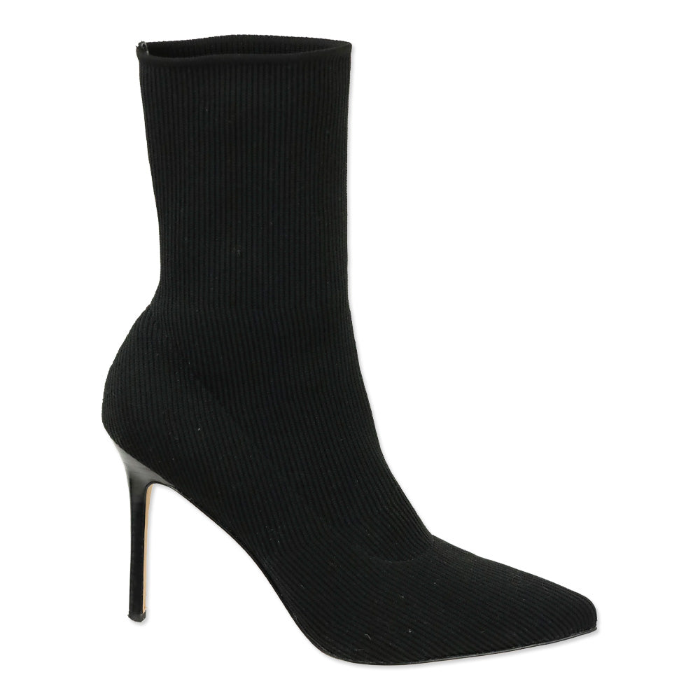 Veronica Beard Black Ribbed Knit Ankle Bootie