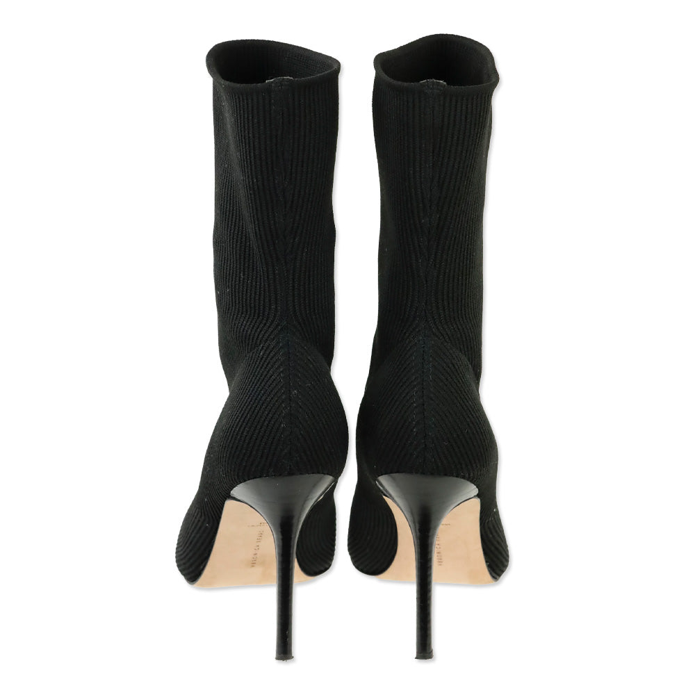 Veronica Beard Black Ribbed Knit Ankle Bootie