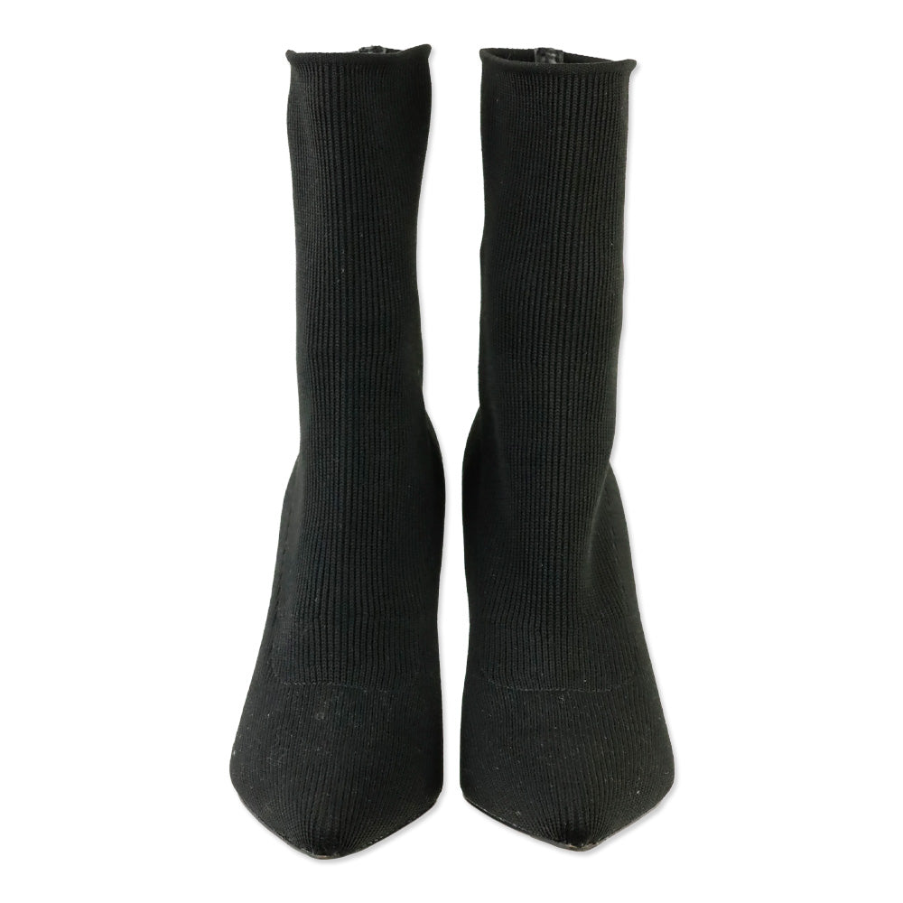 Veronica Beard Black Ribbed Knit Ankle Bootie