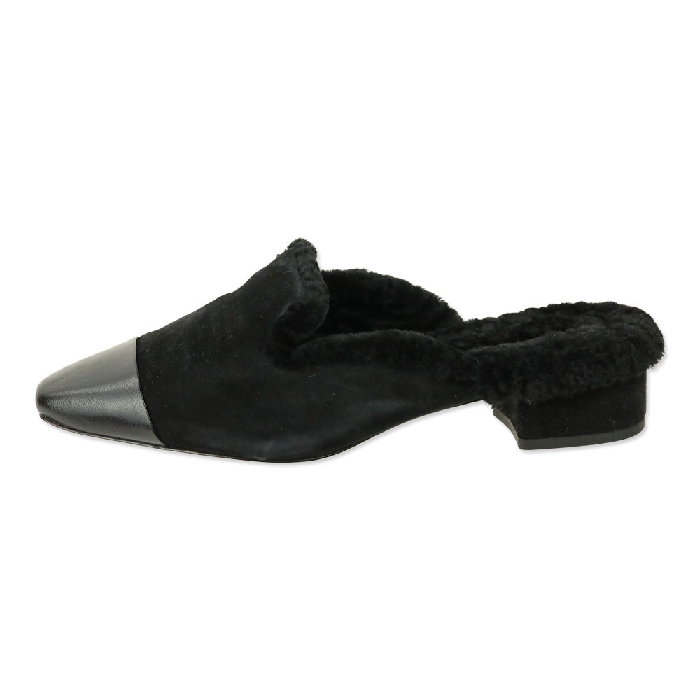 Veronica Beard Black Suede Cecile Shearling Mule