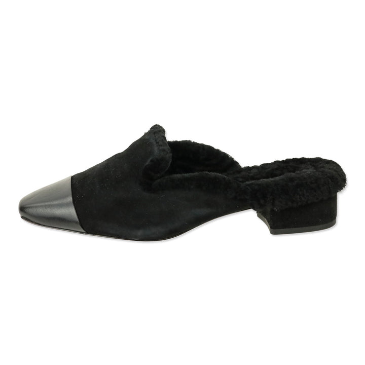 Veronica Beard Black Suede Cecile Shearling Mule