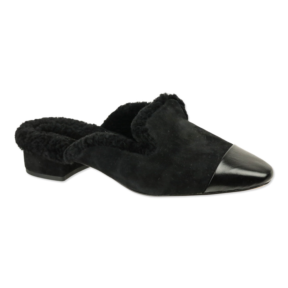Veronica Beard Black Suede Cecile Shearling Mule