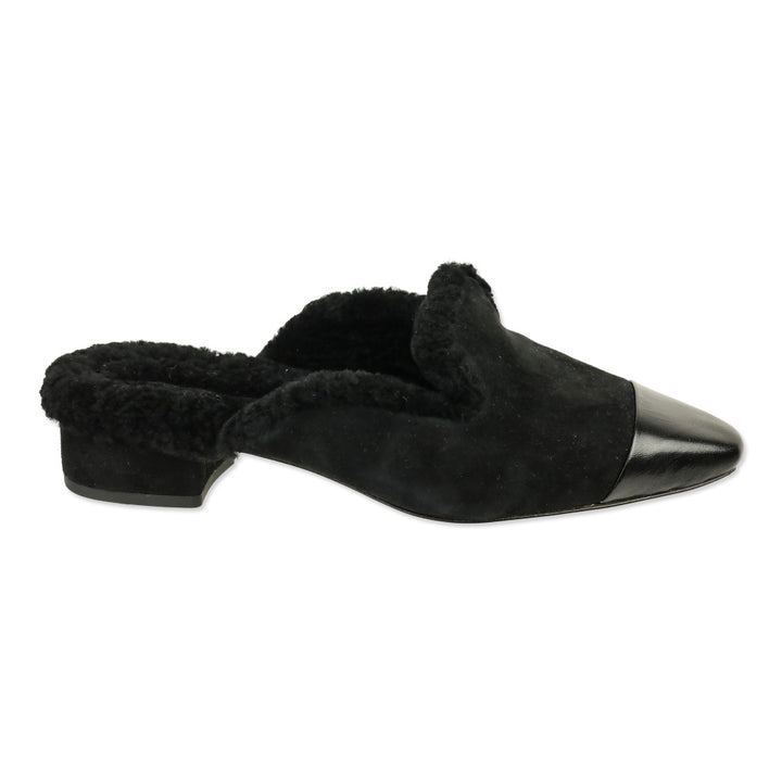 Veronica Beard Black Suede Cecile Shearling Mule