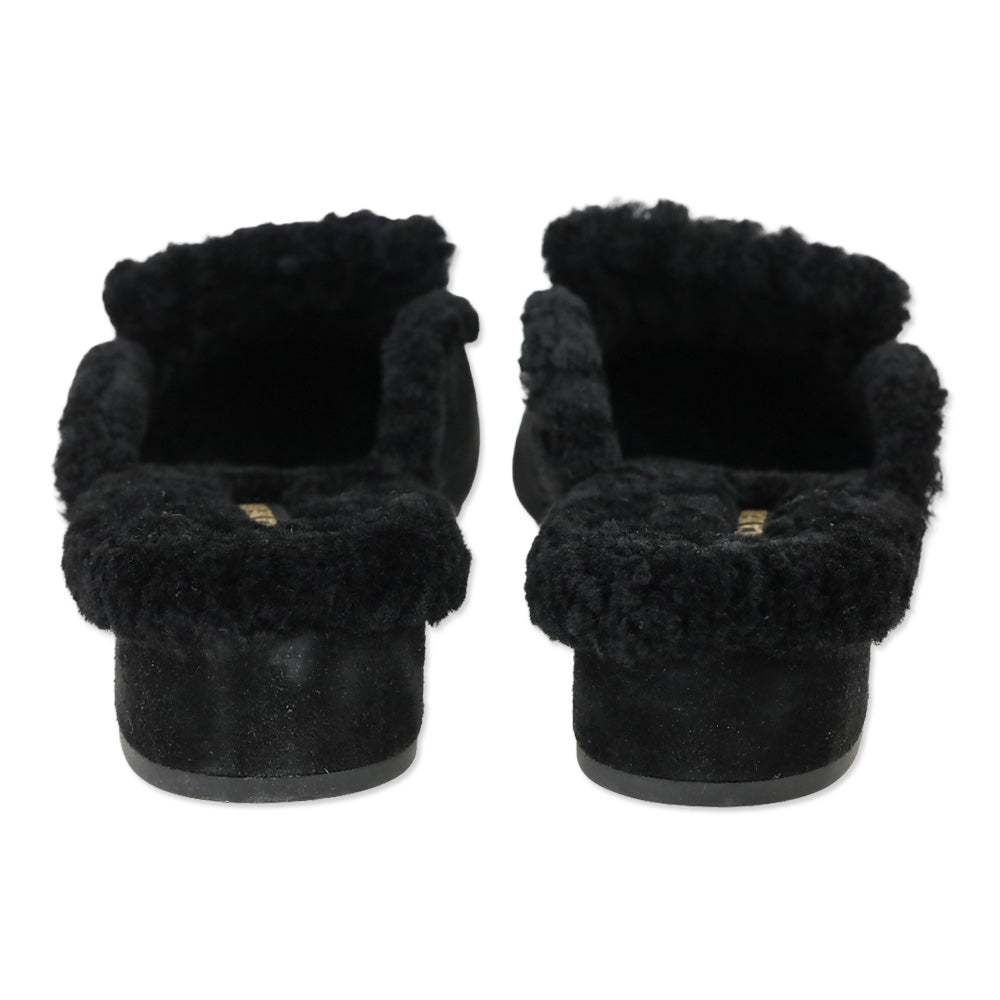 Veronica Beard Black Suede Cecile Shearling Mule