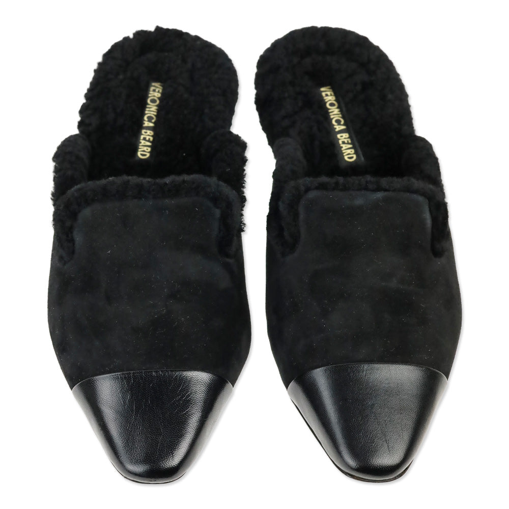 Veronica Beard Black Suede Cecile Shearling Mule