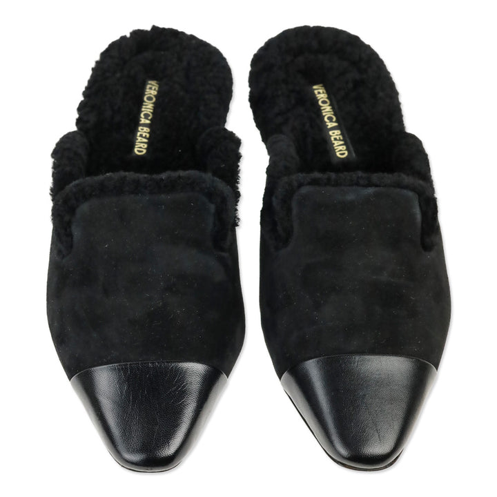 Veronica Beard Black Suede Cecile Shearling Mule