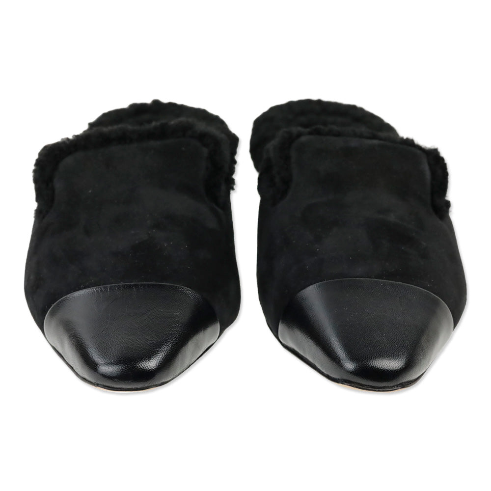 Veronica Beard Black Suede Cecile Shearling Mule