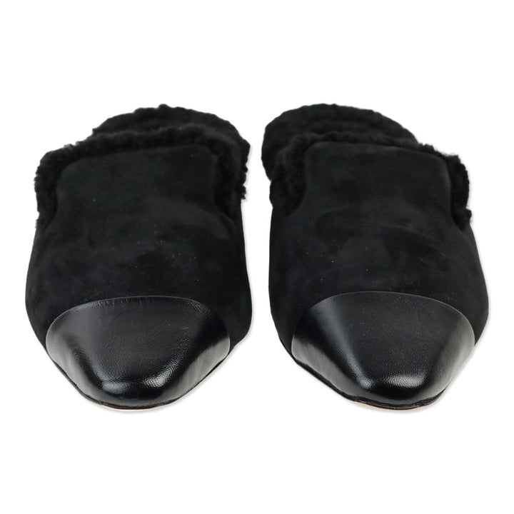 Veronica Beard Black Suede Cecile Shearling Mule