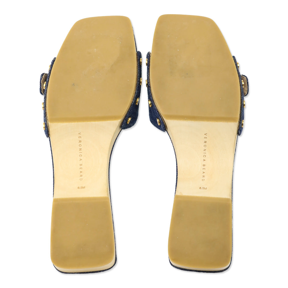 Veronica Beard Blue Denim Davina Buckle Slide Sandal