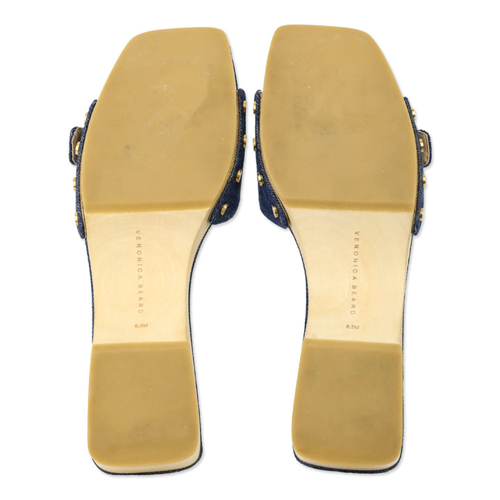 Veronica Beard Blue Denim Davina Buckle Slide Sandal