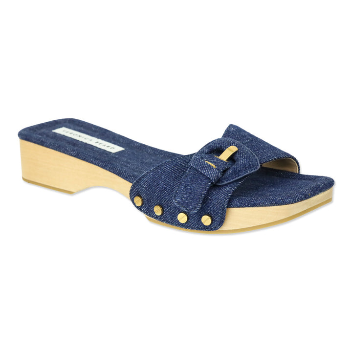 Veronica Beard Blue Denim Davina Buckle Slide Sandal