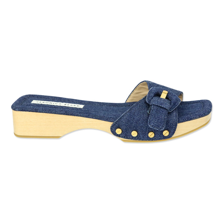 Veronica Beard Blue Denim Davina Buckle Slide Sandal