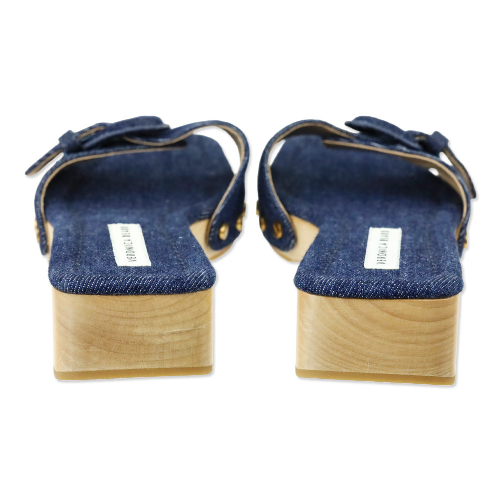 Veronica Beard Blue Denim Davina Buckle Slide Sandal