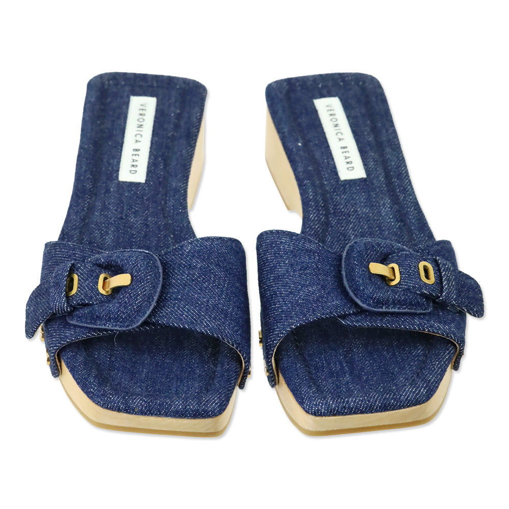 Veronica Beard Blue Denim Davina Buckle Slide Sandal