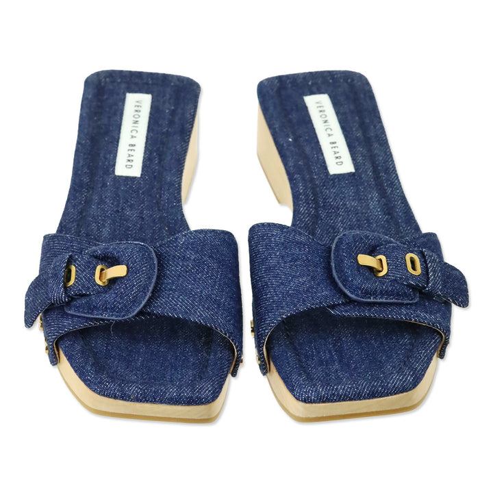 Veronica Beard Blue Denim Davina Buckle Slide Sandal