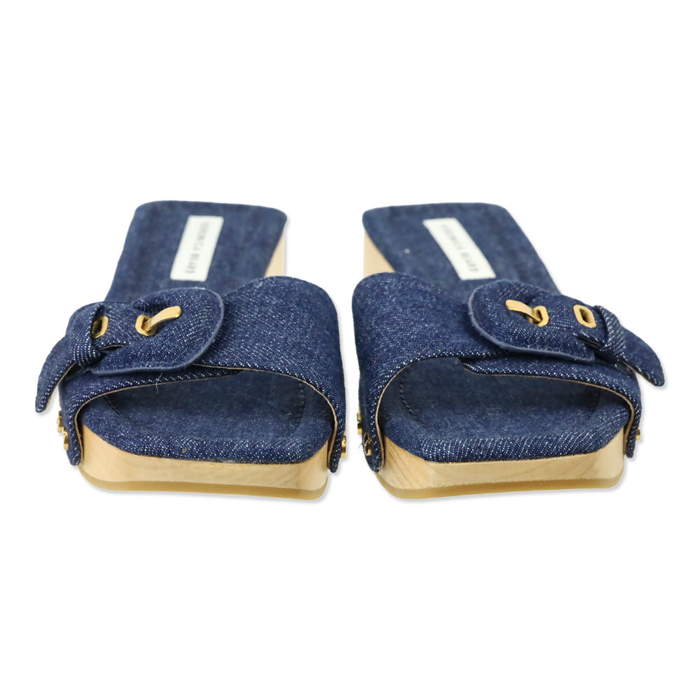 Veronica Beard Blue Denim Davina Buckle Slide Sandal