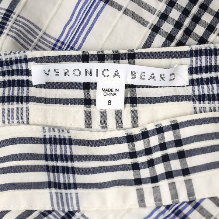 Veronica Beard Blue Kaia Embroidered Checked Cotton-blend Mini Skirt